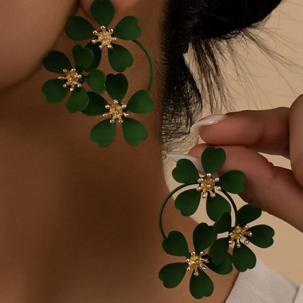 3for$20 NEW Flower Decor Earrings dark green